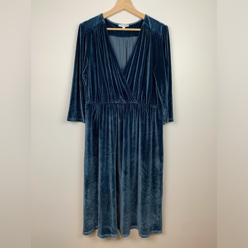 Baltic Born Velvet Dress Blue Lined Faux Wrap Top Sz 1XL Whimsigoth Witchy Midi